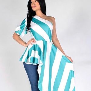 Striped, one shoulder waist length top